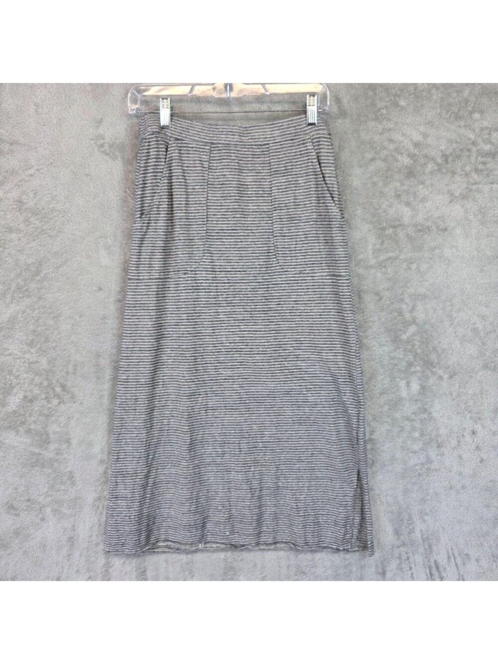 PrAna Skirt Womens S Gray Stripe Hemp Cotton Knit Midi Elastic Waist Pockets